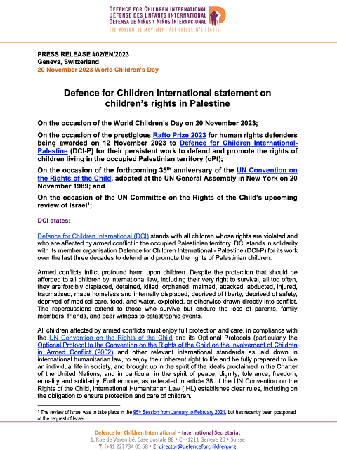 Defence for Children International statement on children’s rights in Palestine